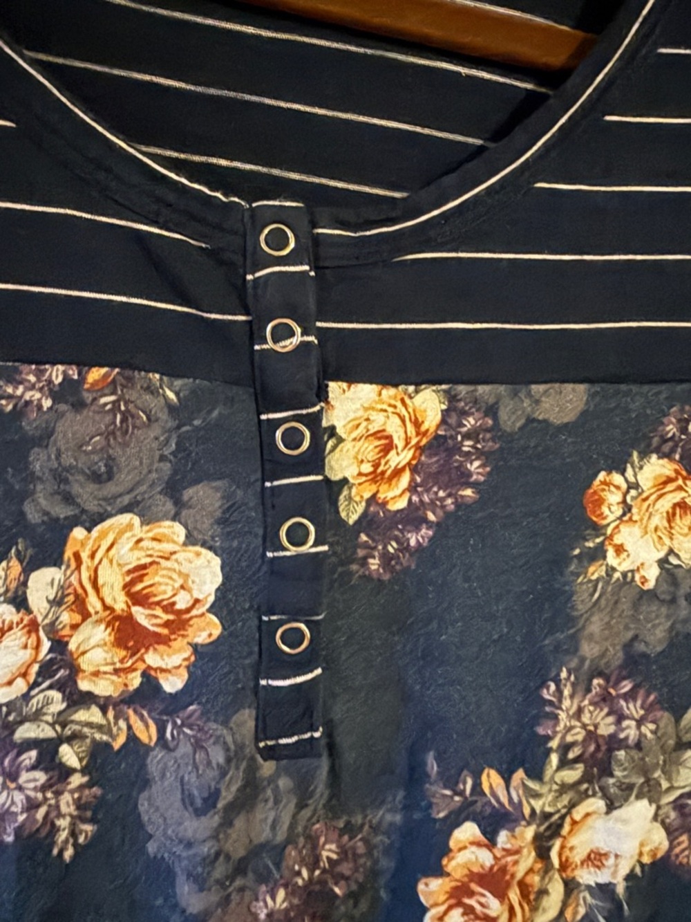 Maurices Navy Floral & Burgundy Colorblock Henley - Picture 3 of 5